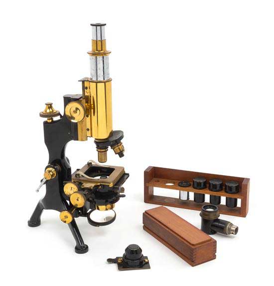 English Brass and Black Lacquered Microscope