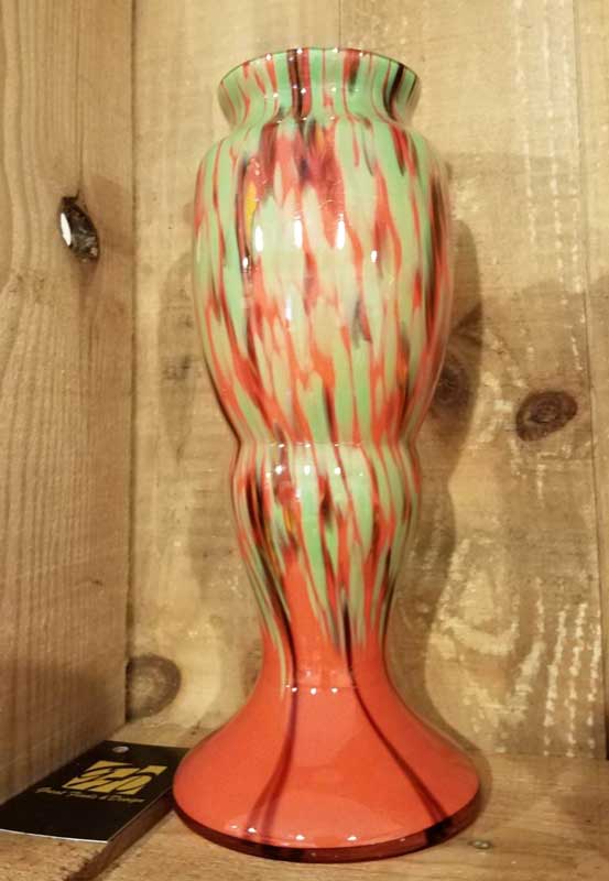 Large Orange and Mint Splatter Czech Glass Vase Pewaukee Gift Store