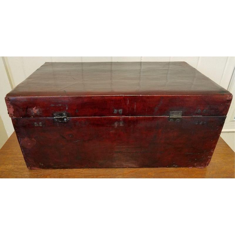 Antique Lacquered Leather Chinese Trunk, Antique Leather Trunk